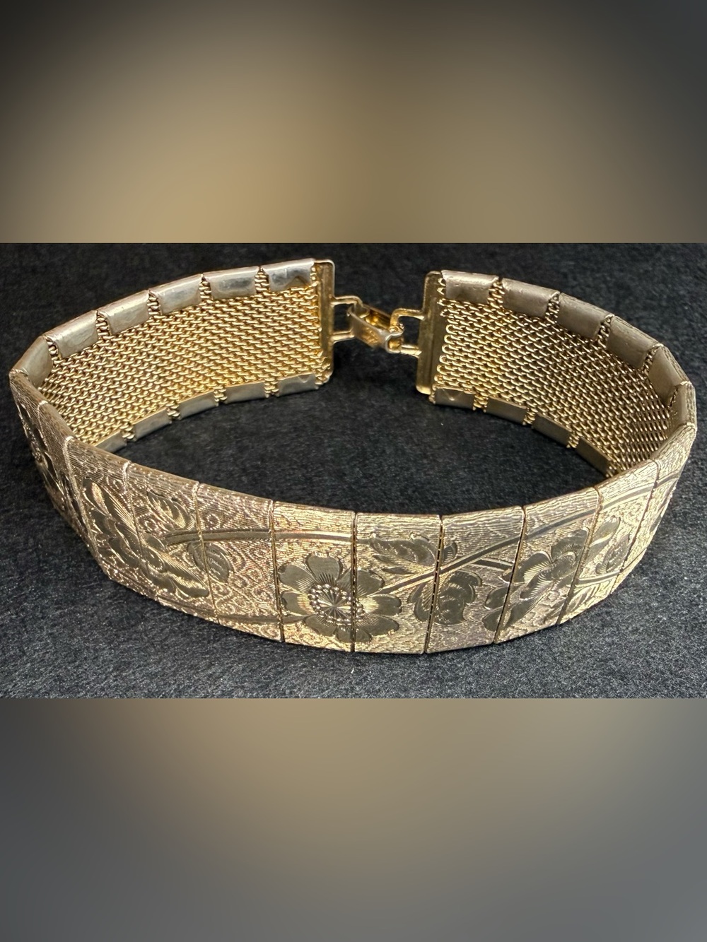 Gold Floral Etched Bracelet